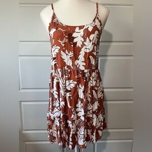 Roxy‎ MD Brown White Black Palm Leaf Spaghetti Strap Sundress Mini Resortwear